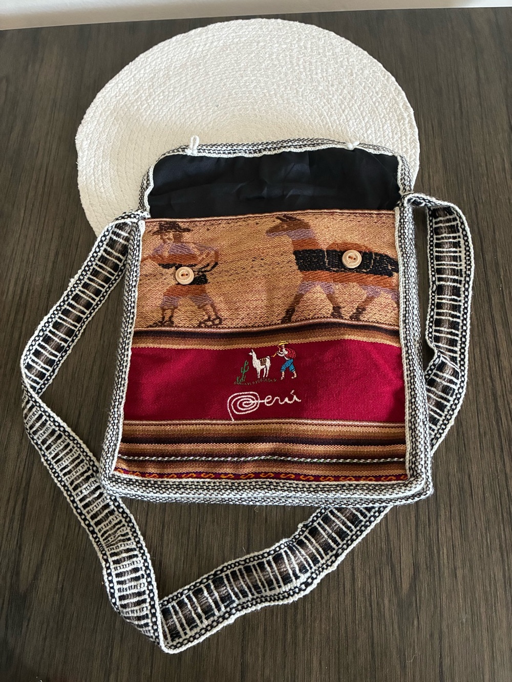 Peru Embroidered Red Canvas Crossbody Bag